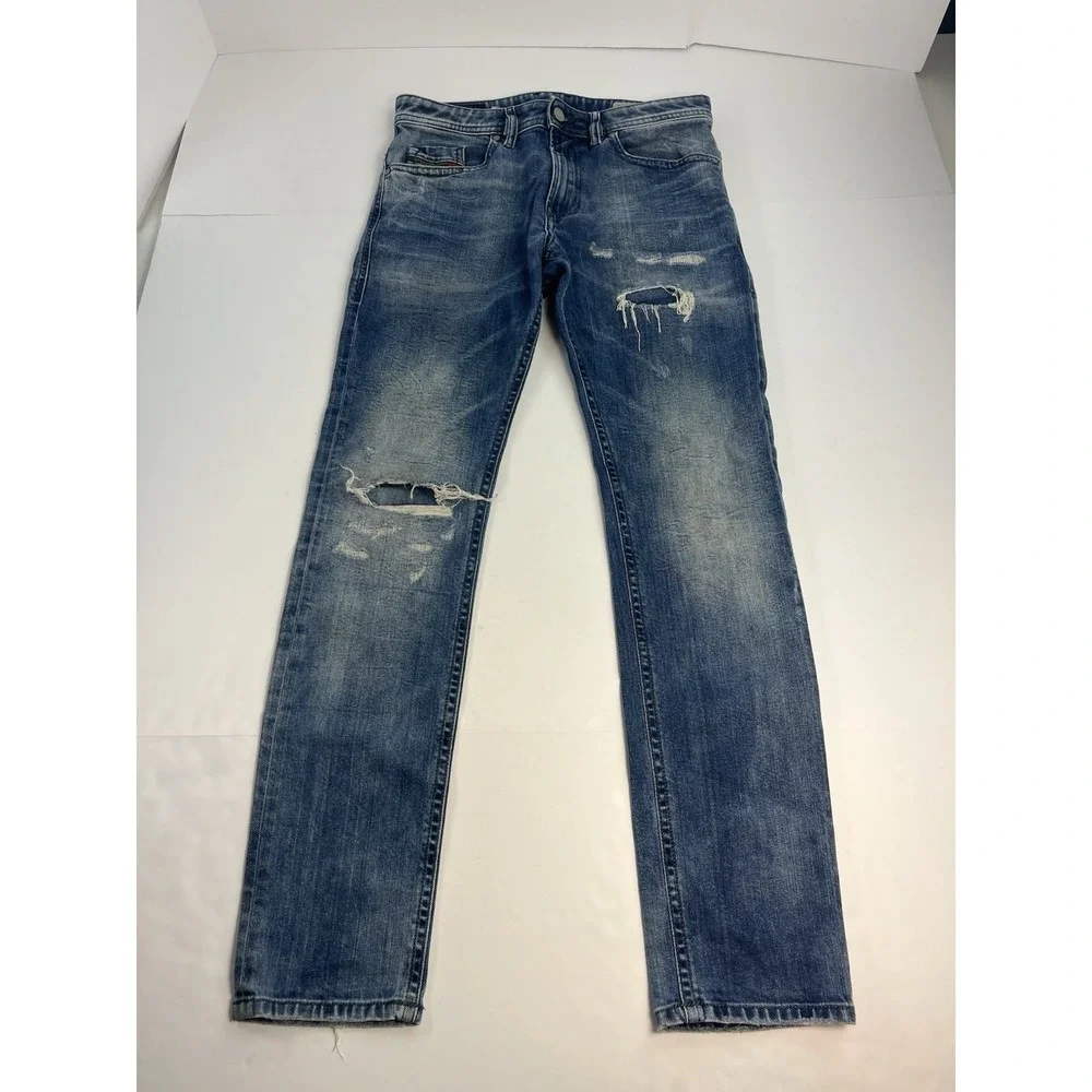 Diesel Mens Jeans 29x30 Blue Thommer Stretch Slim Skinny Distressed Rips Denim